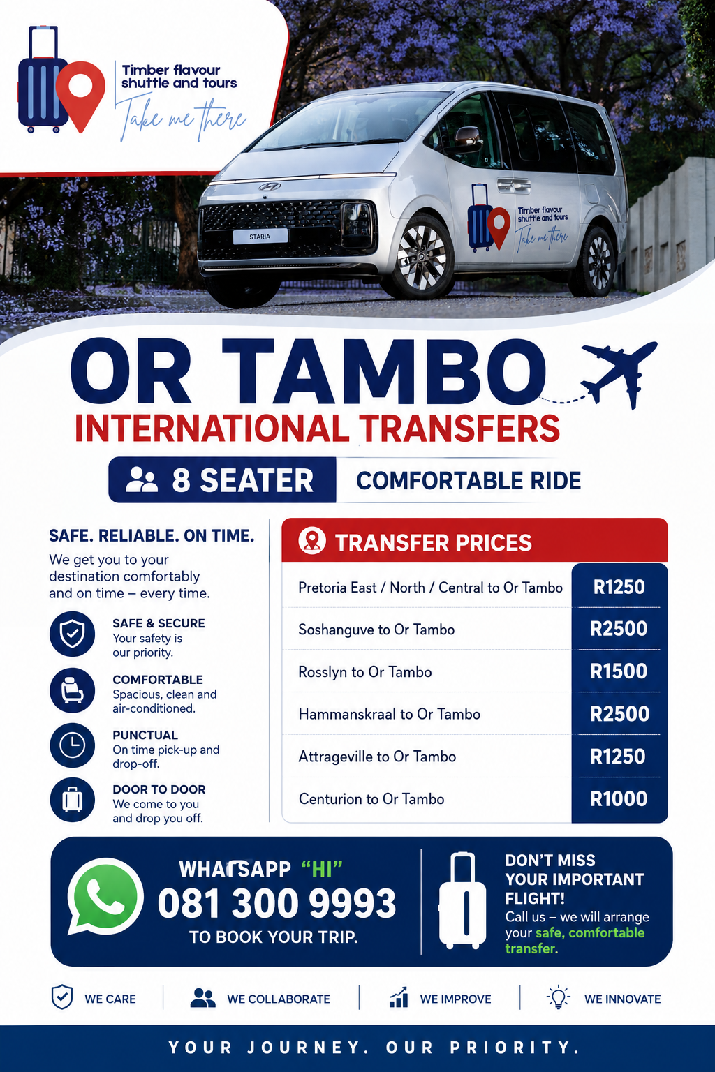 Timber flavour Shuttle and Tours airport transfer flyer